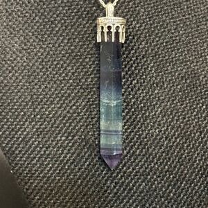 Purple and Green Fluorite Pendant, Sterling Silver, NEW, Handmade, 18”, Artisan,